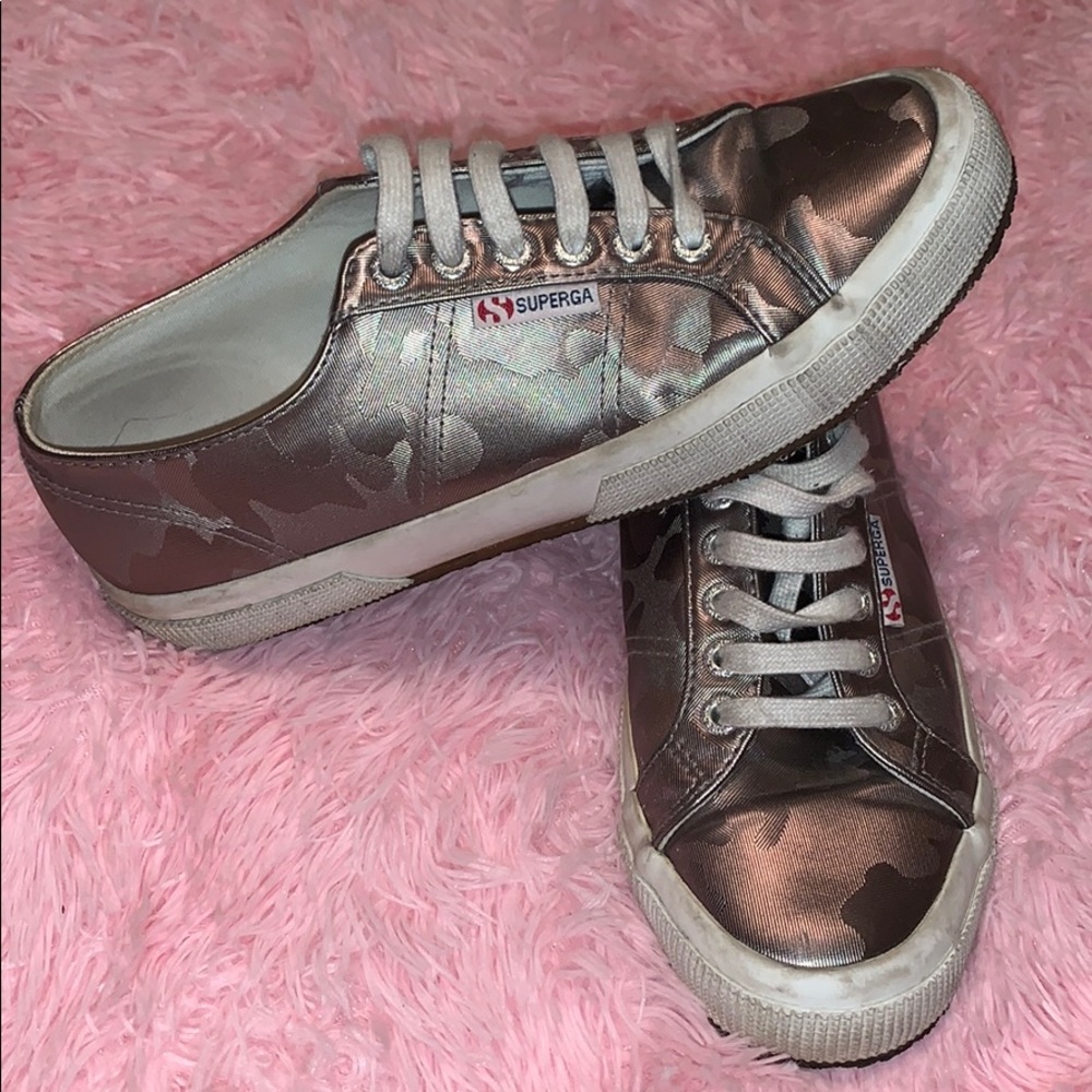 Metallic silver camouflage print Superga sneakers